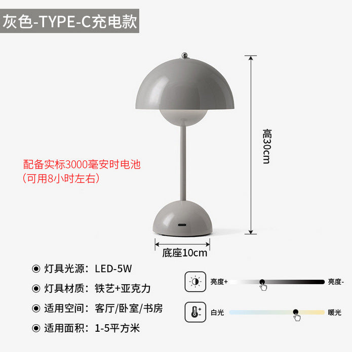 Cross-border Hot Selling Danish Flower Bud Table Lamp USB Bedroom Rechargeable Metal Iron Mushroom Decorative Atmosphere Night Light