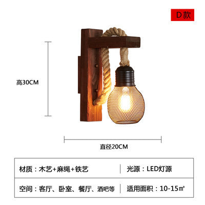 American Country Retro Cafe Industrial Style Aisle Decorative Lamps Restaurant Bar Creative Wood Art Solid Wood Wall Lamp