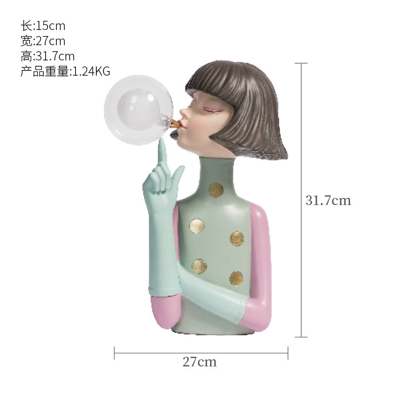 Blowing Bubble Gum Girl Lamp[Green-Bow Girl Peace-Table Lamp]