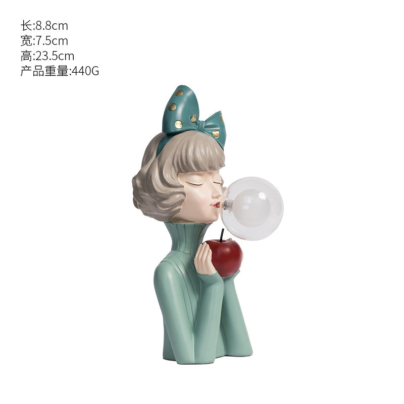 Blowing Bubble Gum Girl Lamp[Green-Bow Girl Peace-Table Lamp]