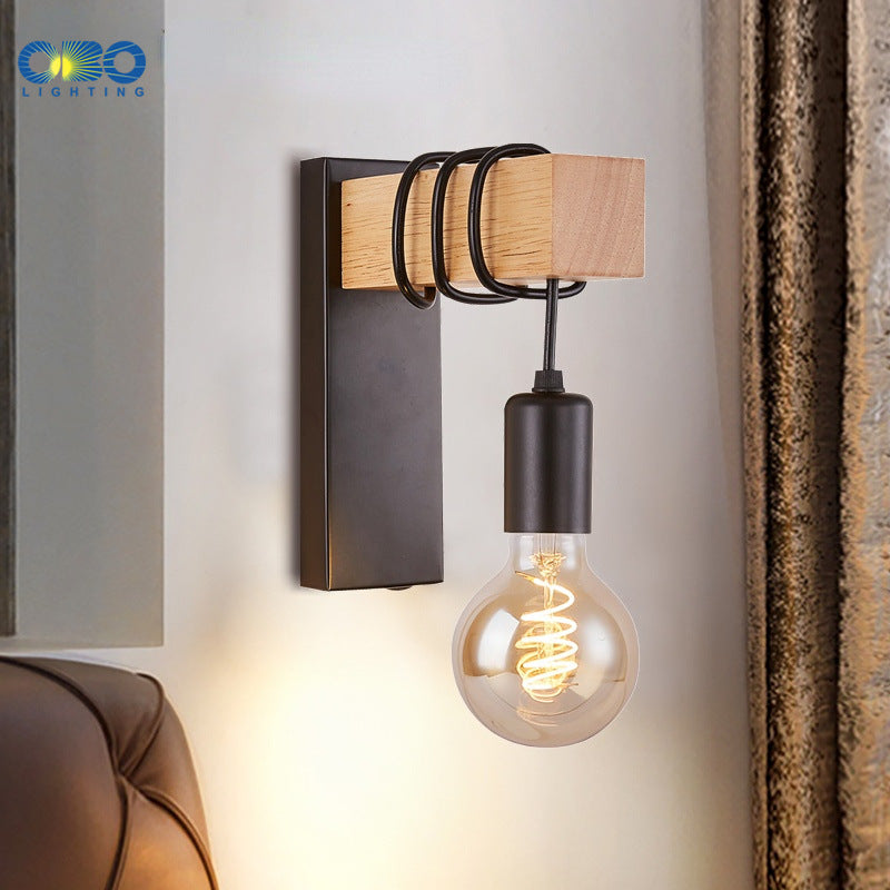 American Country Retro Cafe Industrial Style Aisle Decorative Lamps Restaurant Bar Creative Wood Art Solid Wood Wall Lamp