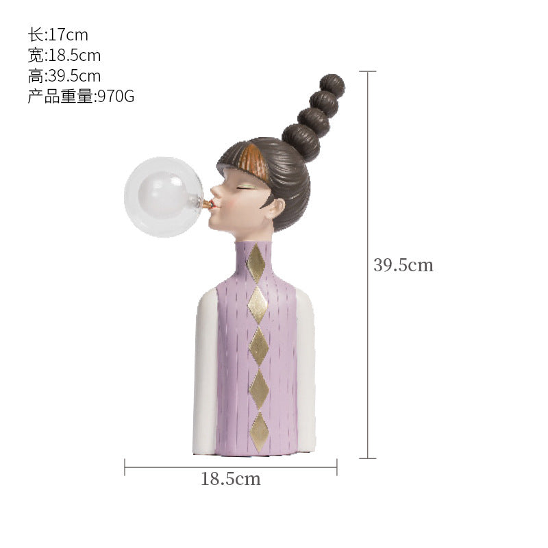 Blowing Bubble Gum Girl Lamp[Green-Bow Girl Peace-Table Lamp]