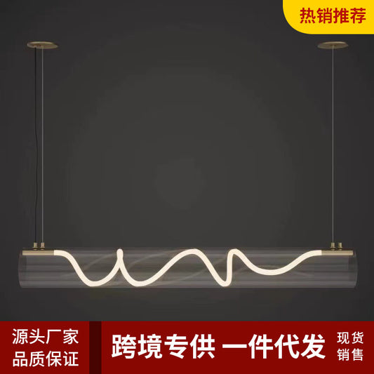 Italian Designer Modern Simple Island Table Light and Shadow Special-shaped Long Bar Table Lighting Art Restaurant Chandelier