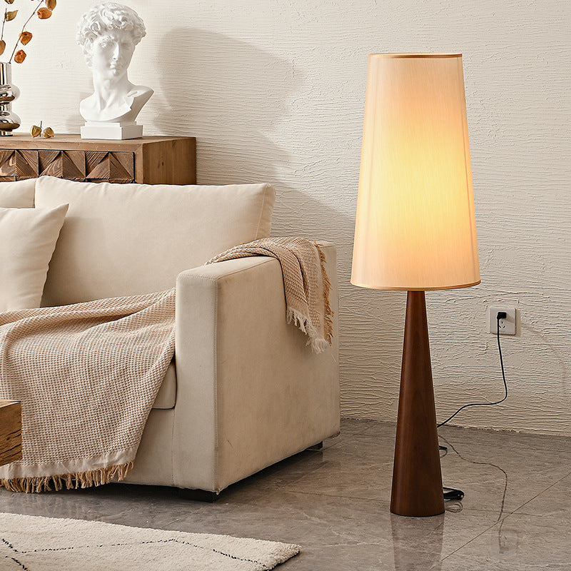 Svelte Modern Floor Lamp - Minimalist Wooden Standing Lamp with Soft Fabric Shade