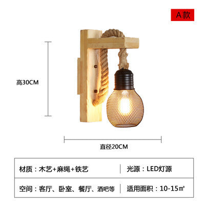 American Country Retro Cafe Industrial Style Aisle Decorative Lamps Restaurant Bar Creative Wood Art Solid Wood Wall Lamp