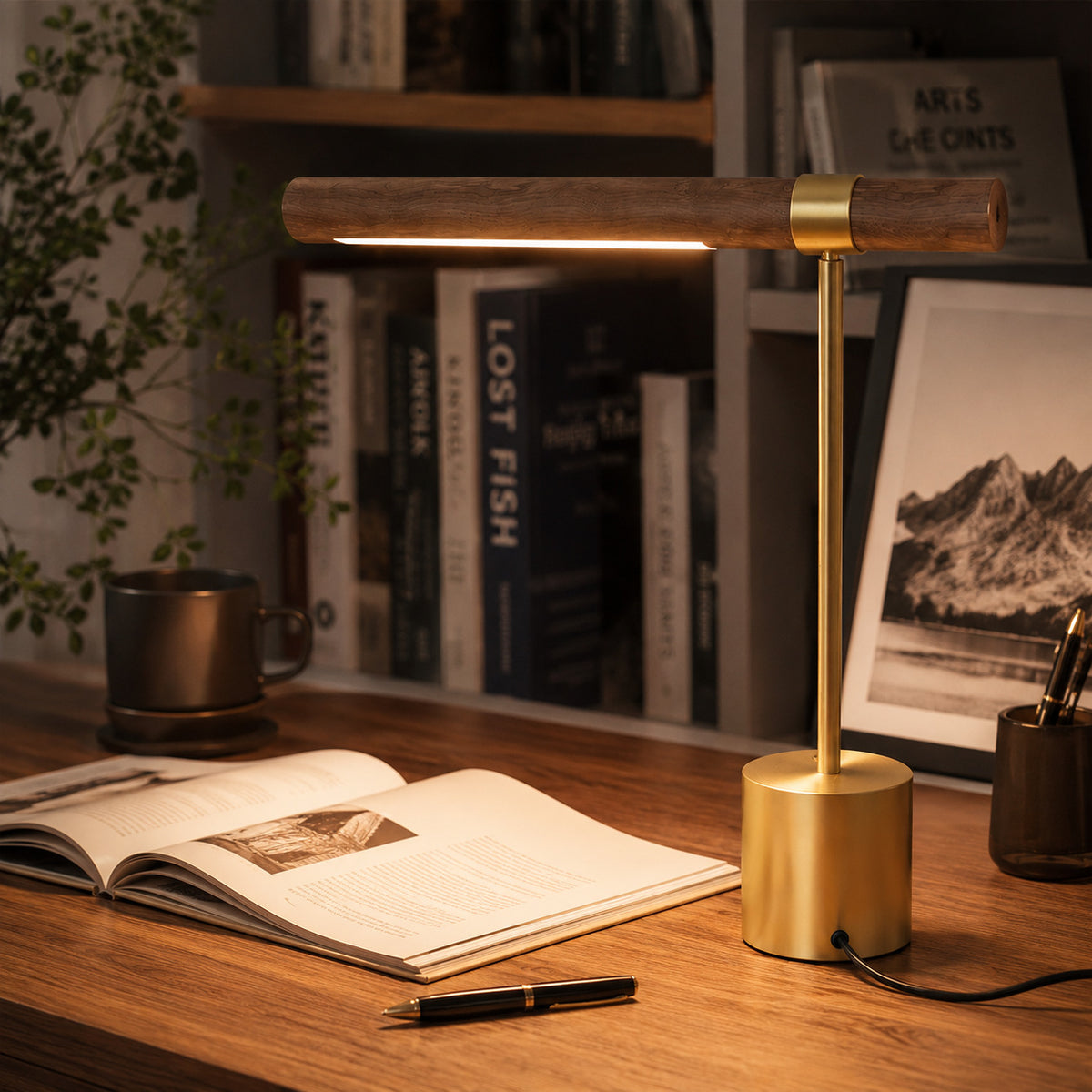 Nordic Creative Wood Grain Led Table Lamp, Light Luxury Designer Bedside Lamp, Office Hotel Study Reading Atmosphere Light
