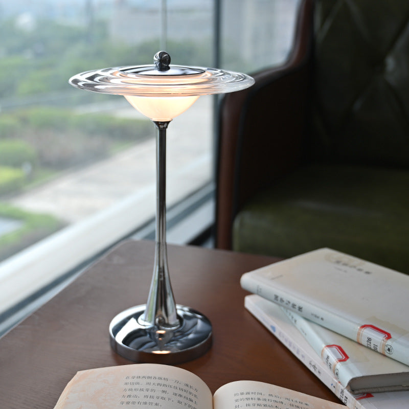 Cross-Mirror Flying Saucer Touch Decorative Table Lamp Clear Bar Atmosphere Night Light Bedside Desktop Table Lamp Bedroom Rechargeable Night Light