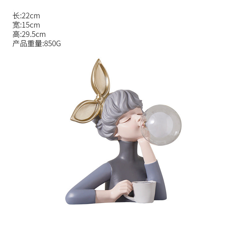 Blowing Bubble Gum Girl Lamp[Green-Bow Girl Peace-Table Lamp]