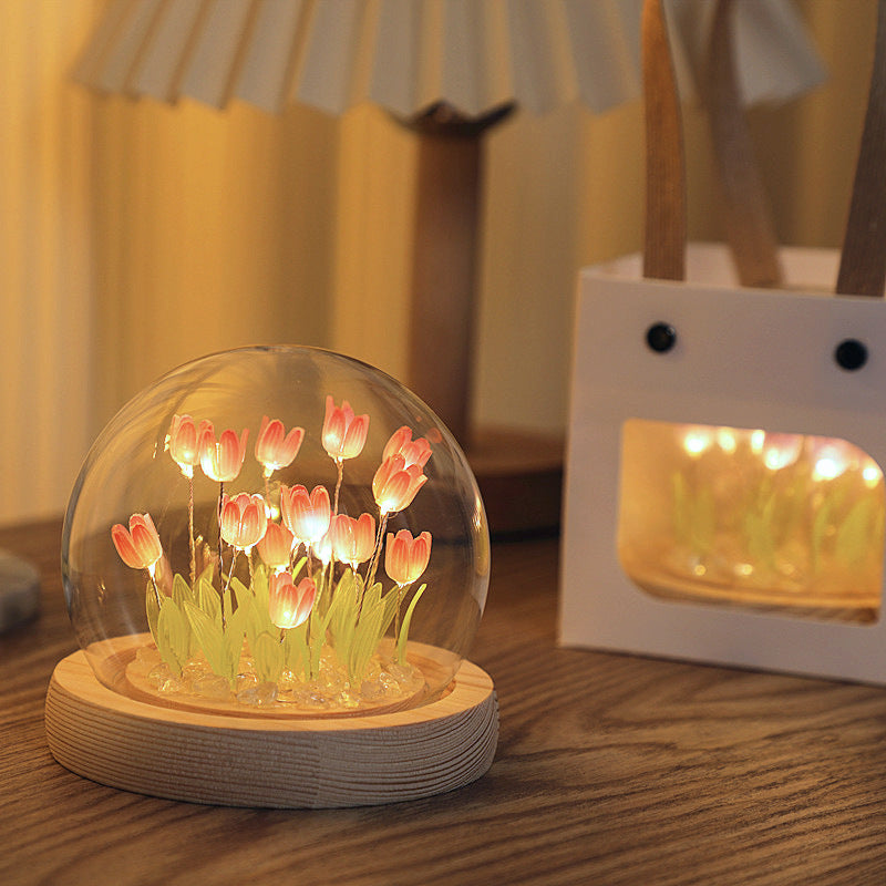 Tulip Night Light Handmade DIY Material Kit Creative Desktop Atmosphere Lamp Ornament Birthday Gift for Girls and Best Friends