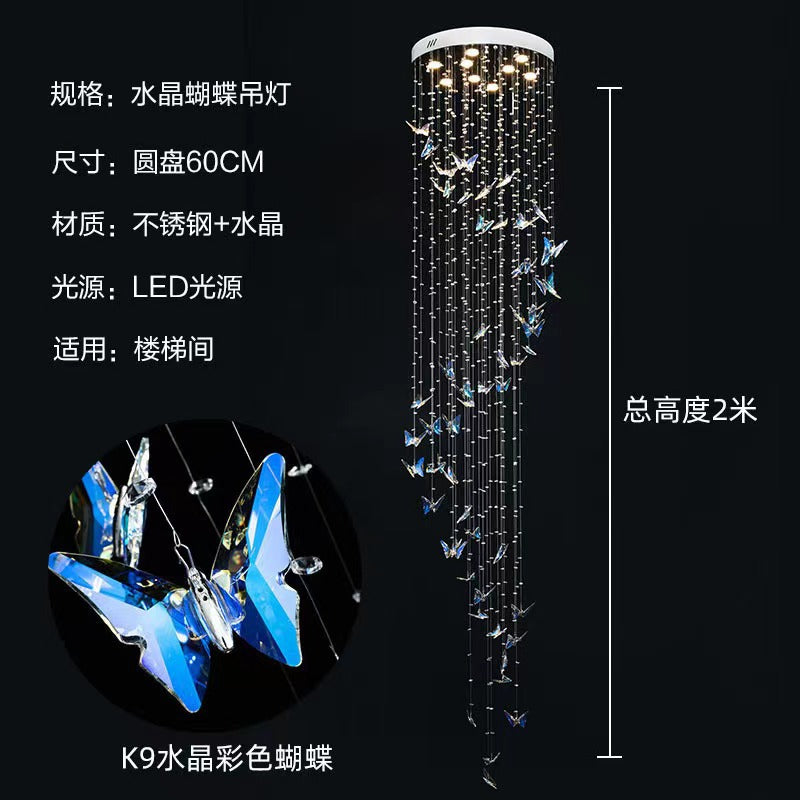 Light Luxury Crystal Lamp Hollow Modern Minimalist European Style Hotel Villa Spiral Staircase Chandelier Butterfly Crystal Lamp Decoration