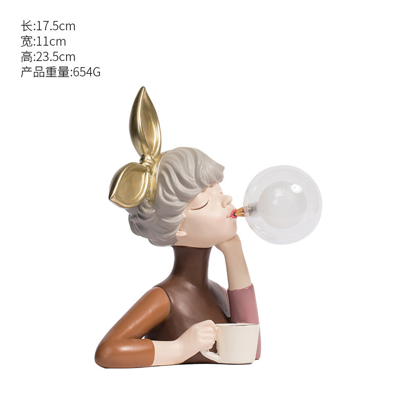 Blowing Bubble Gum Girl Lamp[Green-Bow Girl Peace-Table Lamp]