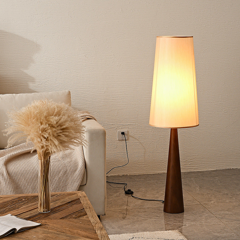 Svelte Modern Floor Lamp - Minimalist Wooden Standing Lamp with Soft Fabric Shade