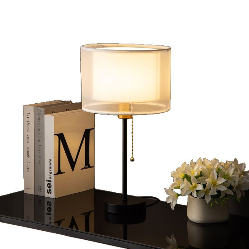 Vintage Table Lamp with Double Fabric Shade