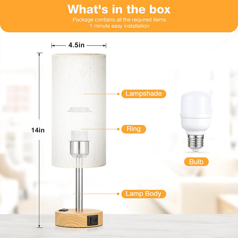 Popular Night Light Wood Grain Three-Speed Touch Dimming Cloth Cover Bedside Lamp Decorative Table Lamp