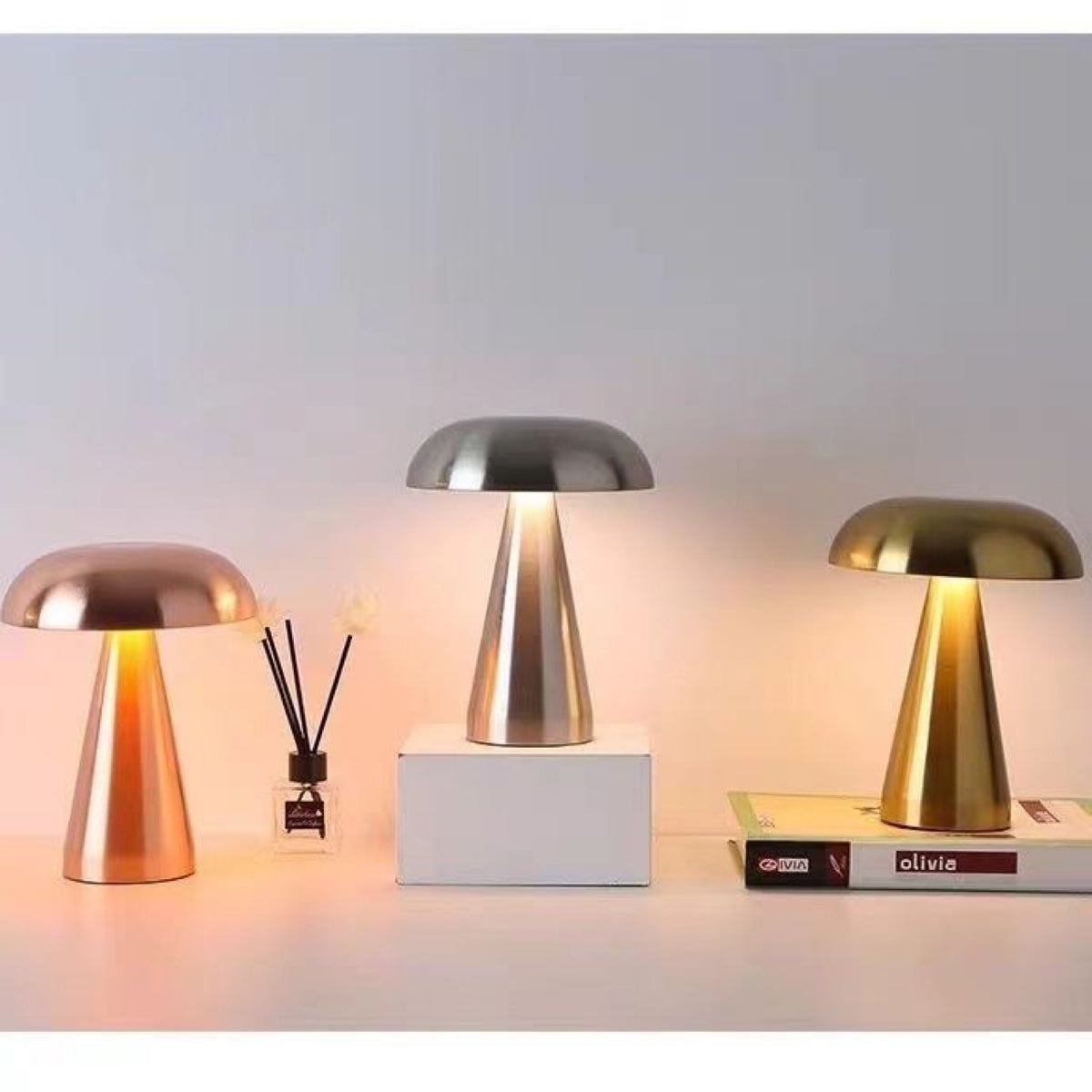 USB Rechargeable Metal Mushroom Table Lamp