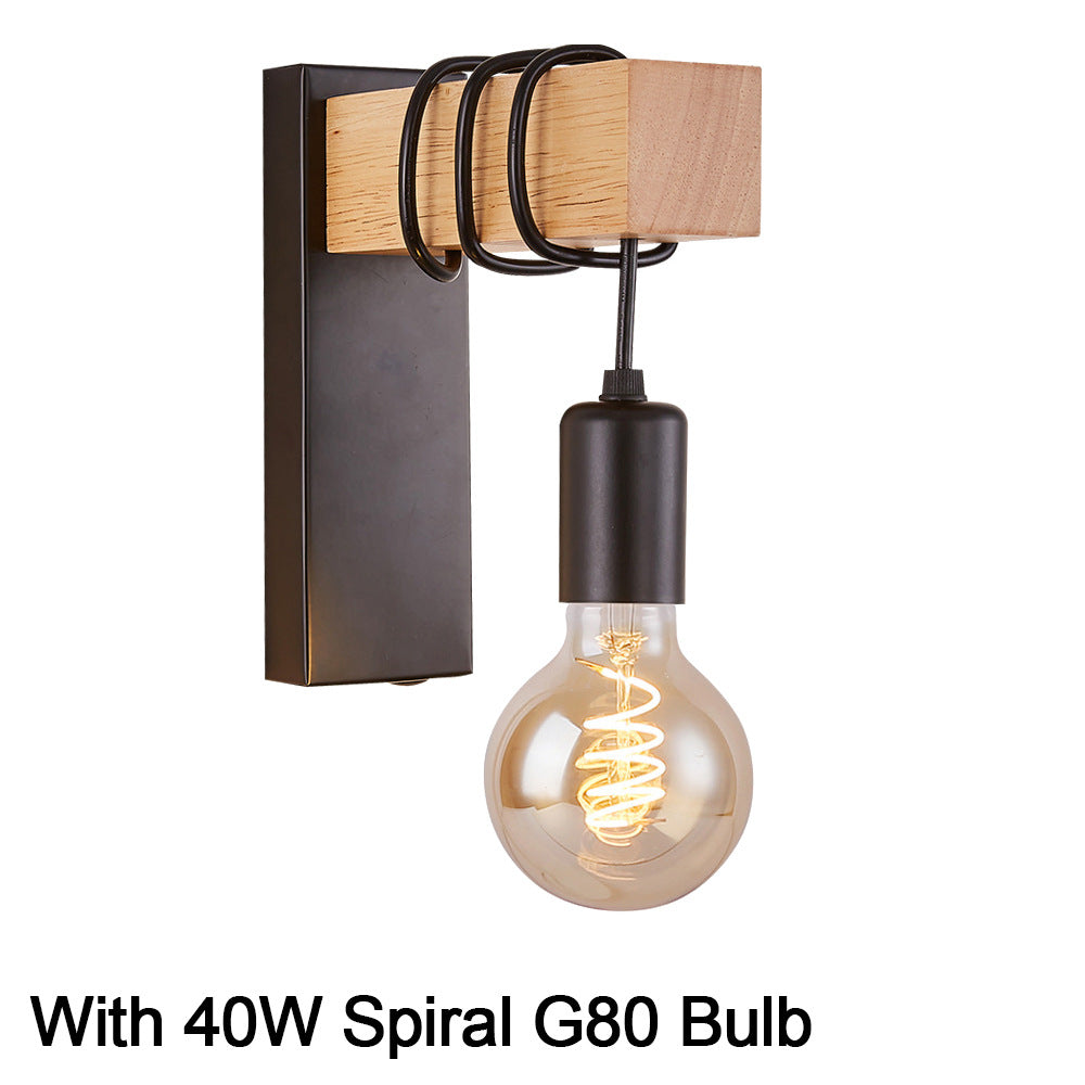 American Country Retro Cafe Industrial Style Aisle Decorative Lamps Restaurant Bar Creative Wood Art Solid Wood Wall Lamp