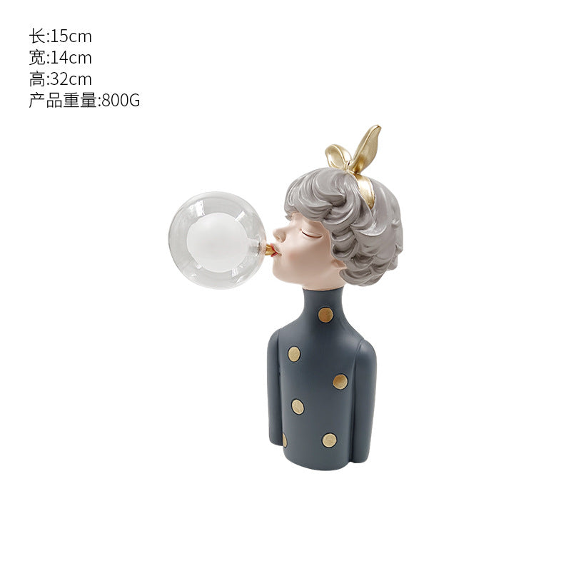 Blowing Bubble Gum Girl Lamp[Green-Bow Girl Peace-Table Lamp]