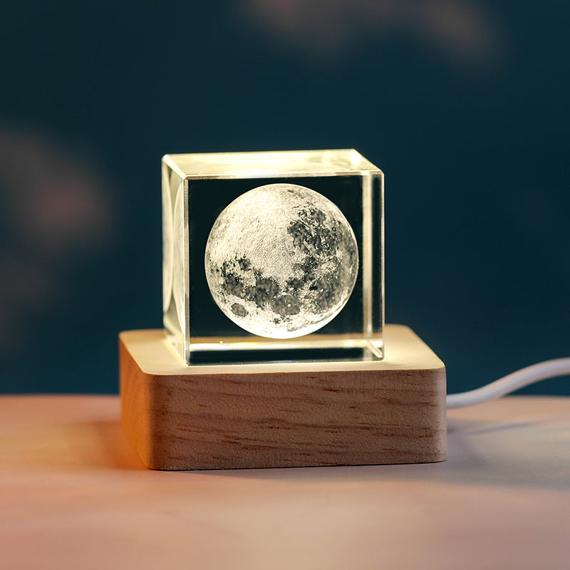 Carved Crystal Cube Cloud Moon Sun Heart Night Light Desktop Decoration Atmosphere Light Creative Ornament Gift