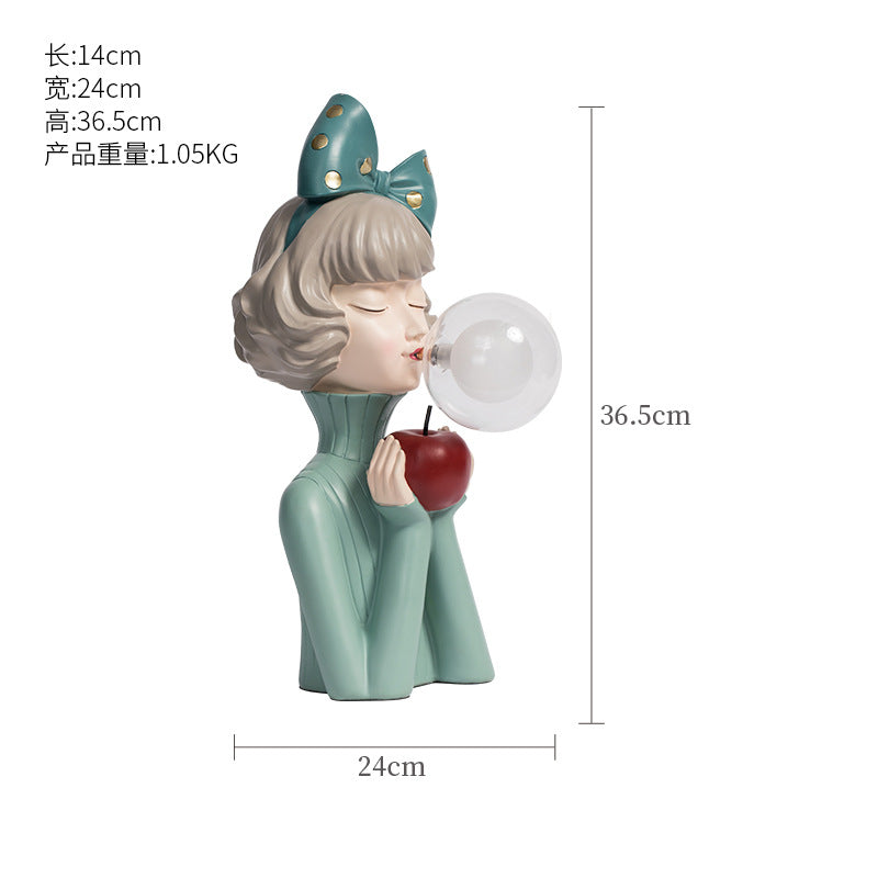 Blowing Bubble Gum Girl Lamp[Green-Bow Girl Peace-Table Lamp]