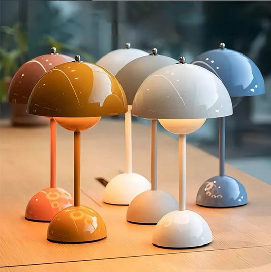 Cross-border Hot Selling Danish Flower Bud Table Lamp USB Bedroom Rechargeable Metal Iron Mushroom Decorative Atmosphere Night Light