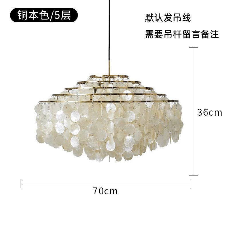 French Cream Living Room Chandelier Simple Retro American Natural Shell Bedroom Restaurant Wind Chime Decorative Eye Protection Lamps