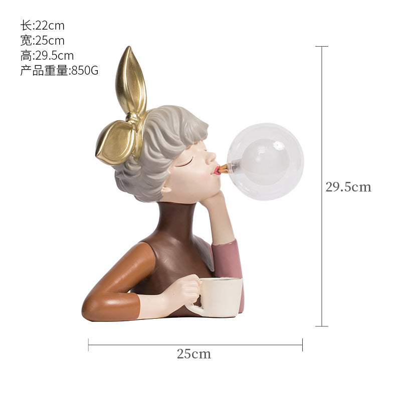 Blowing Bubble Gum Girl Lamp[Green-Bow Girl Peace-Table Lamp]