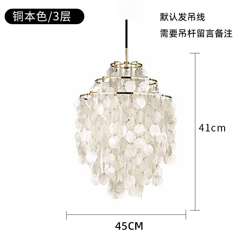 French Cream Living Room Chandelier Simple Retro American Natural Shell Bedroom Restaurant Wind Chime Decorative Eye Protection Lamps