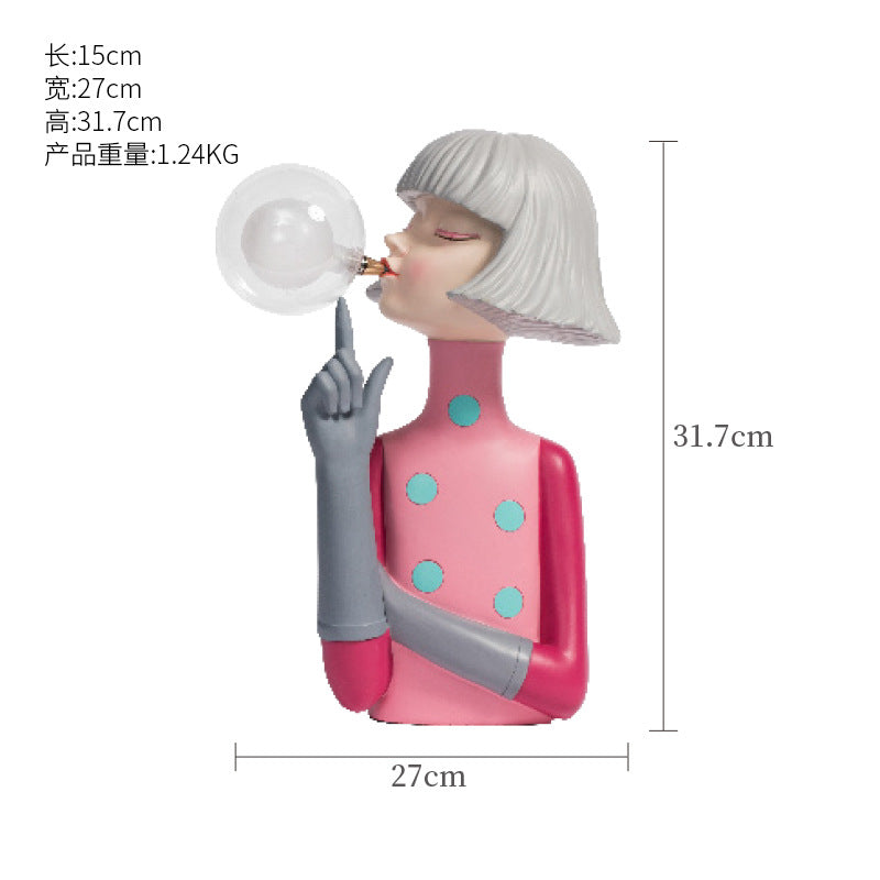 Blowing Bubble Gum Girl Lamp[Green-Bow Girl Peace-Table Lamp]