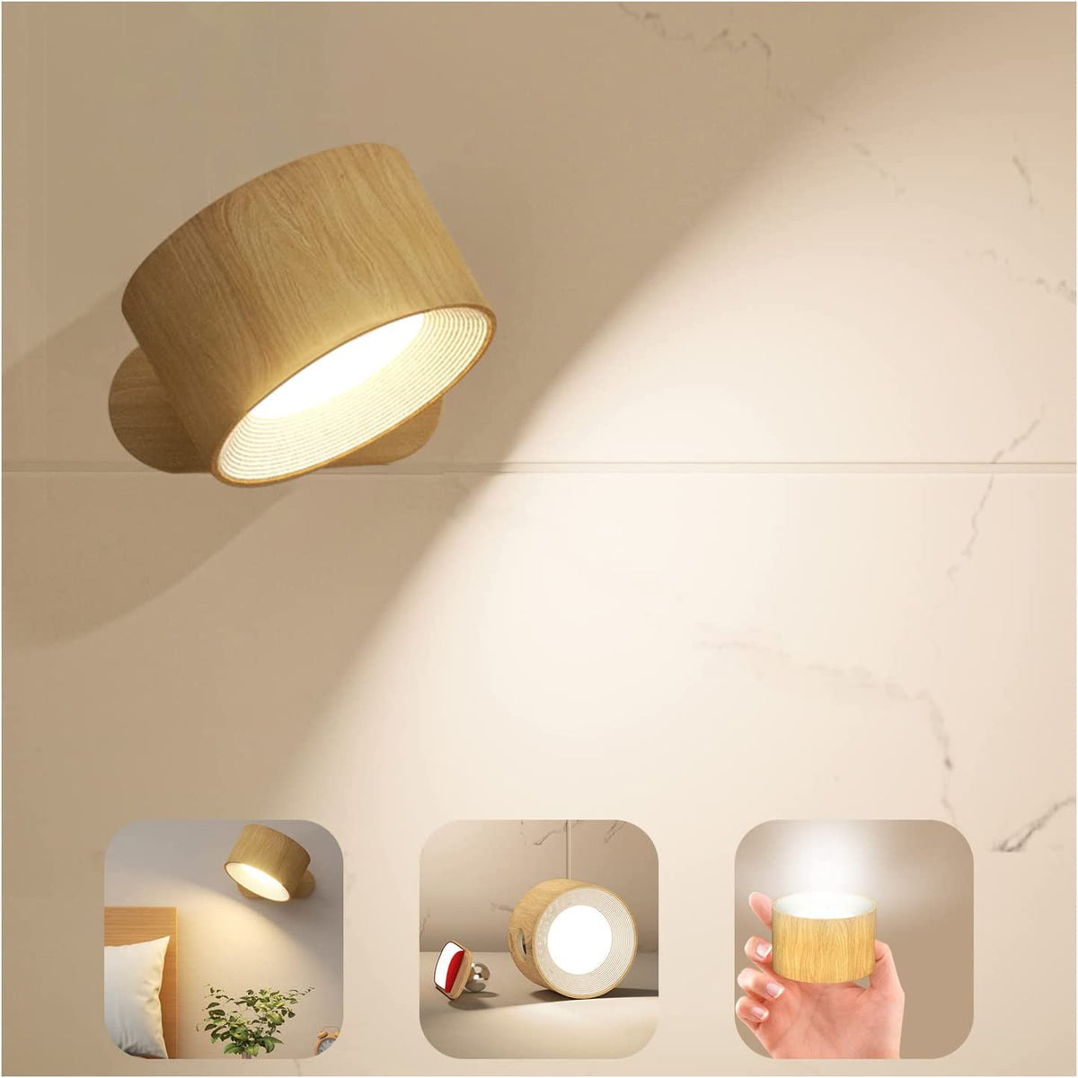 Lumora Spotlight Cordless Wall Lamp – Rechargeable, 360° Rotatable & Dimmable LED Light