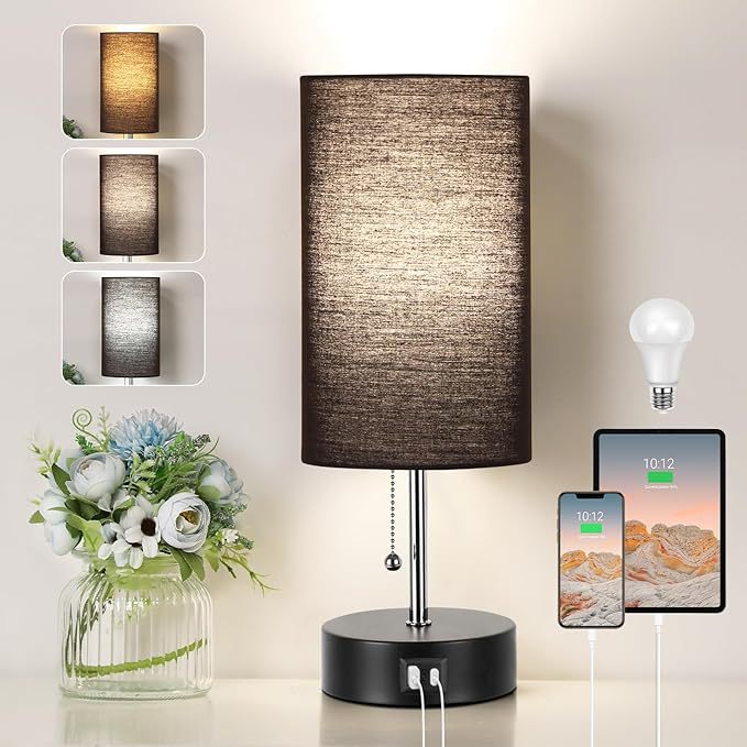 Pull Chain Desk Lamp Led Table Lamp Bedside Lamps with USB A+C Port Fast Charging Rechargeable Lamps Bedroom Decoration лампа