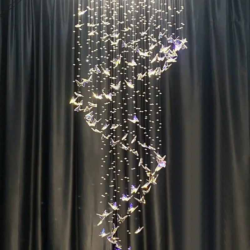 Light Luxury Crystal Lamp Hollow Modern Minimalist European Style Hotel Villa Spiral Staircase Chandelier Butterfly Crystal Lamp Decoration