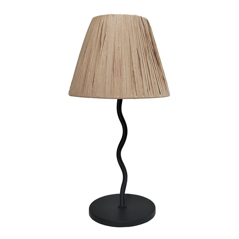 Sculptura Table Lamp, Woven Paper Rope Shade on Black Metal Base