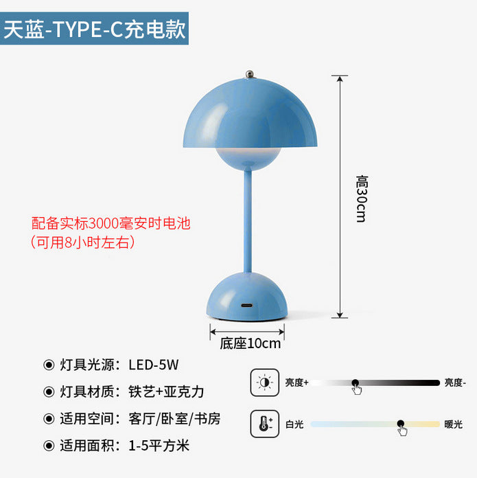 Cross-border Hot Selling Danish Flower Bud Table Lamp USB Bedroom Rechargeable Metal Iron Mushroom Decorative Atmosphere Night Light