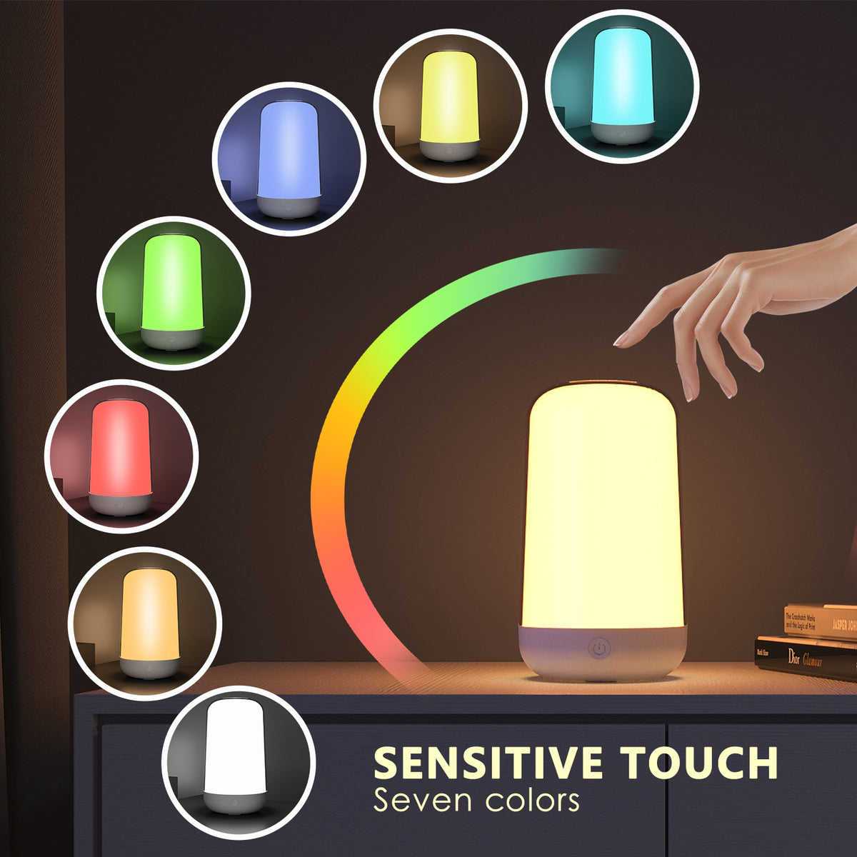 Smart Night Lamp Touch LED Night Light RGB 3600mAh Battery Rechargeable Bedside Table Lamp For Bedroom Decoration