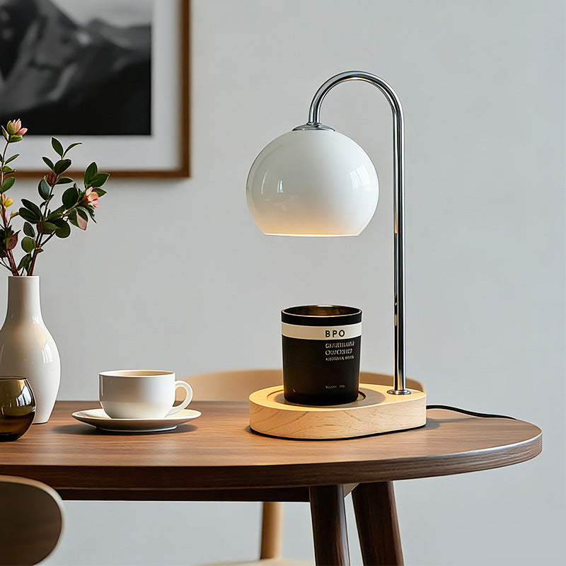 Simple Wooden Wax Melting Lamp, Cream-Colored Spherical Lampshade, Special Heating Lamp for Scented Candles, Bedroom Warm Light Table Lamp