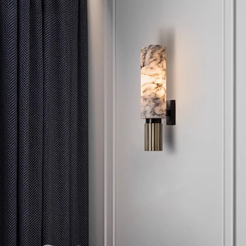 Natural marble all-copper living room background wall lamp designer art French light luxury Italian bedroom bedside lamp
