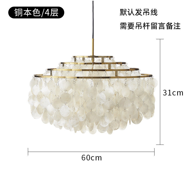 French Cream Living Room Chandelier Simple Retro American Natural Shell Bedroom Restaurant Wind Chime Decorative Eye Protection Lamps