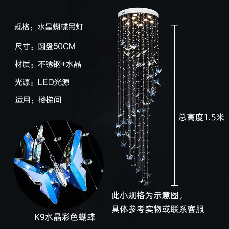 Light Luxury Crystal Lamp Hollow Modern Minimalist European Style Hotel Villa Spiral Staircase Chandelier Butterfly Crystal Lamp Decoration