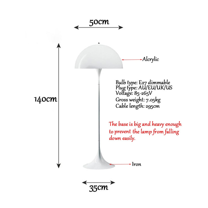 Panthella Mushroom Floor Lamp with Remote Control Dimmable E27 LED Bulb 3 Colors 85-265V AU CN EU UK US Plug Globally Applicable