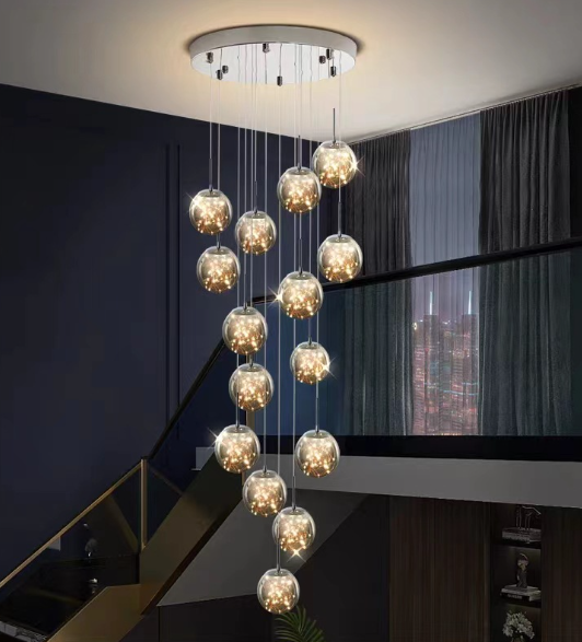 Modern Spiral Stair Glass Ball String Chandelier
