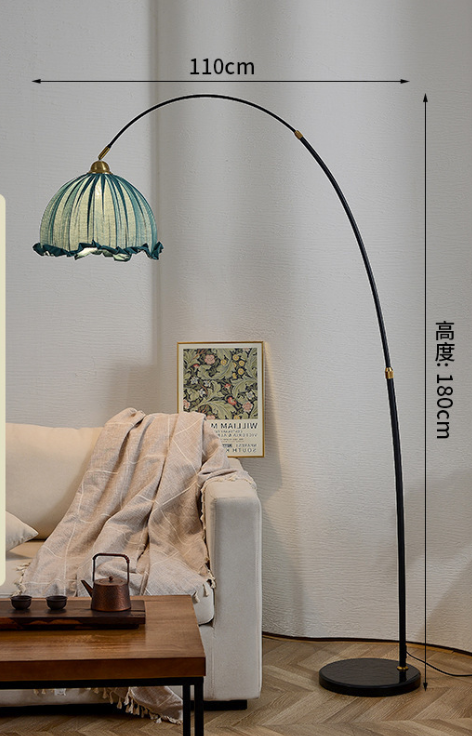 Kimala Modern Arc Floor Lamp - Black Metal Base with Fabric Shade