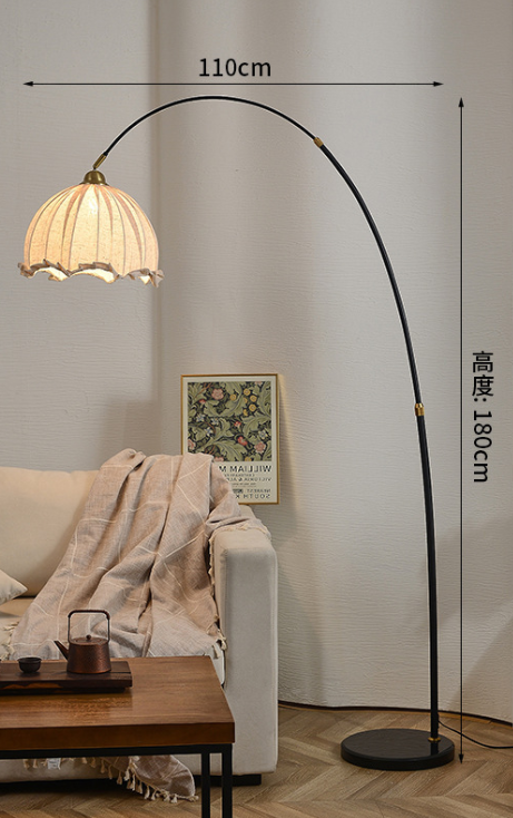 Kimala Modern Arc Floor Lamp - Black Metal Base with Fabric Shade