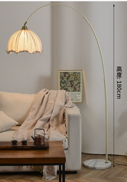 Kimala Modern Arc Floor Lamp - Black Metal Base with Fabric Shade