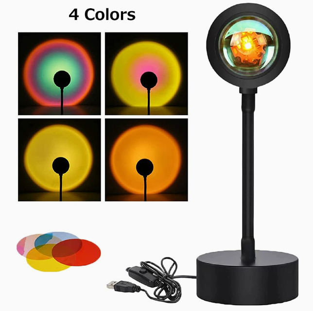 LED Sunset Lamp Projector with 16 Color Options and Remote Control – Adjustable Mood Lighting for Home and Photography