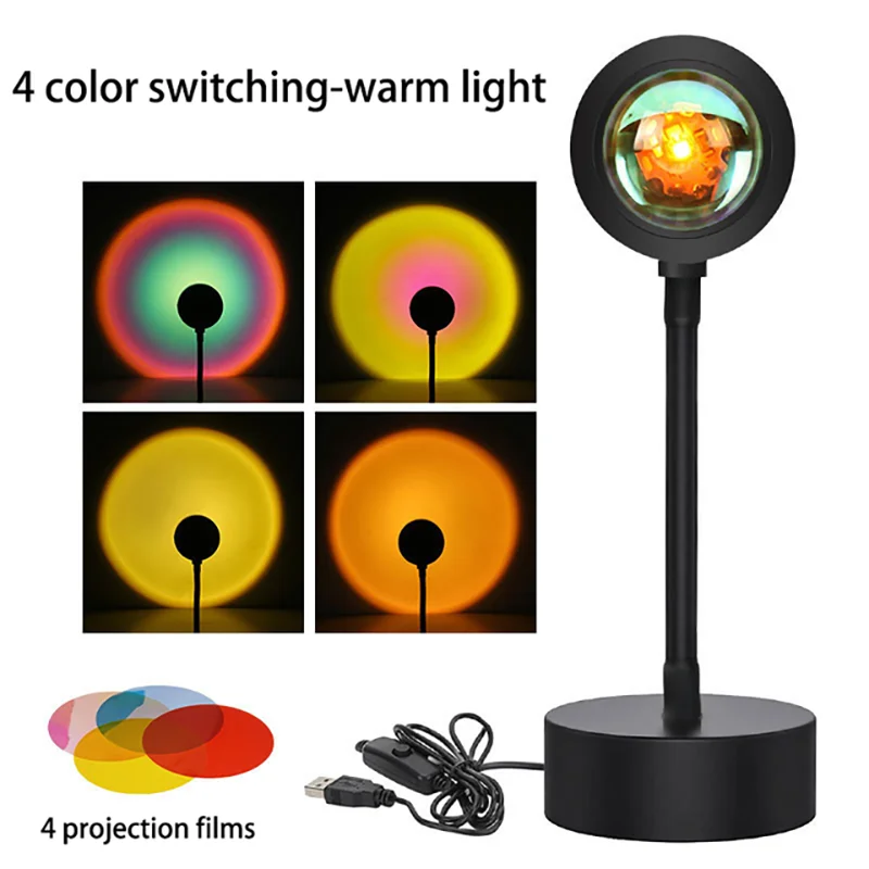 LED Sunset Lamp Projector with 16 Color Options and Remote Control – Adjustable Mood Lighting for Home and Photography