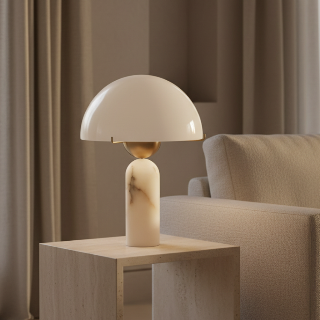 MarbleSphere | Elegant Sculptural Natural Stone Table Lamp for Living Room